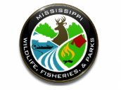 logo for MS Wildlife Fisheries and Parks with a drawn river, mountains, and a moose
